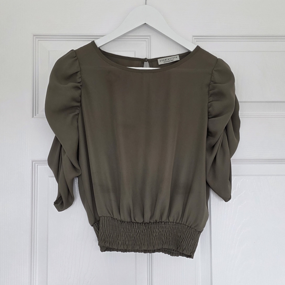 Paper Crane Olive Blouse with Ruched Hem